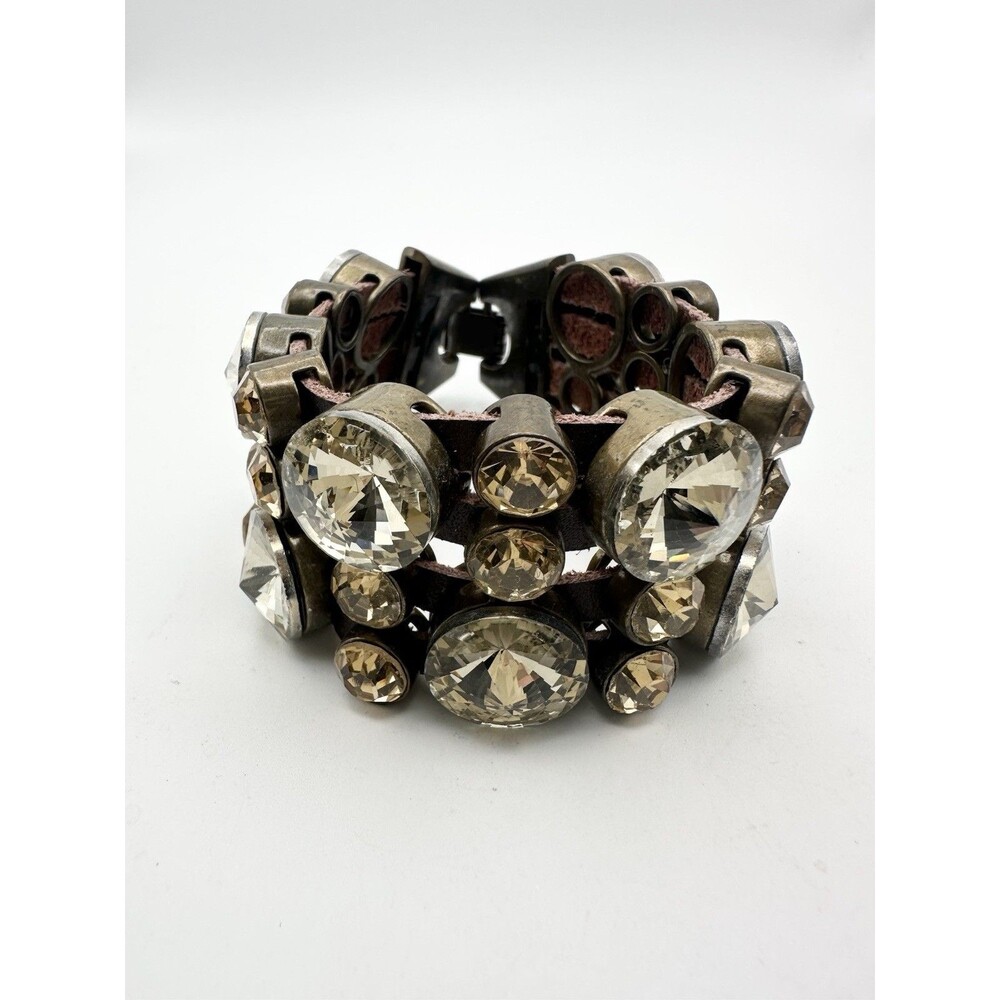 Plunder Rivoli Rhinestone Leather Chunky Bracelet 7.25”